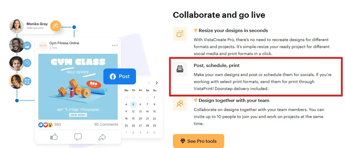 vistacreates website homepage - post, schedule, print advert