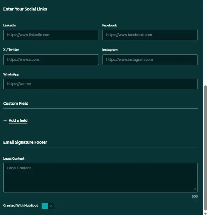 adding social media handles into hubspot’s email signature template generator