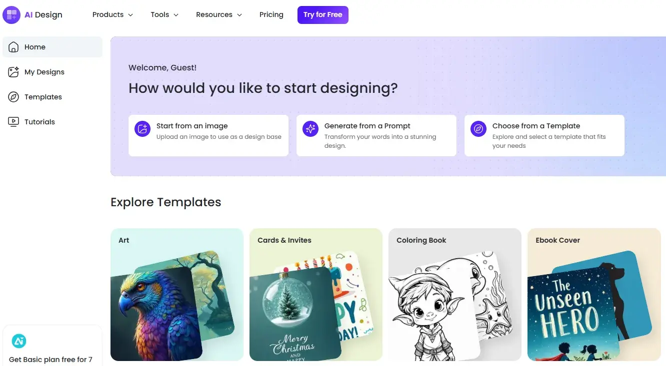 free graphic design software: designs.ai homepage