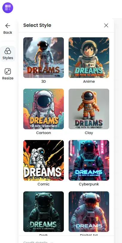 resizing and changing the style of a in designs.ai
