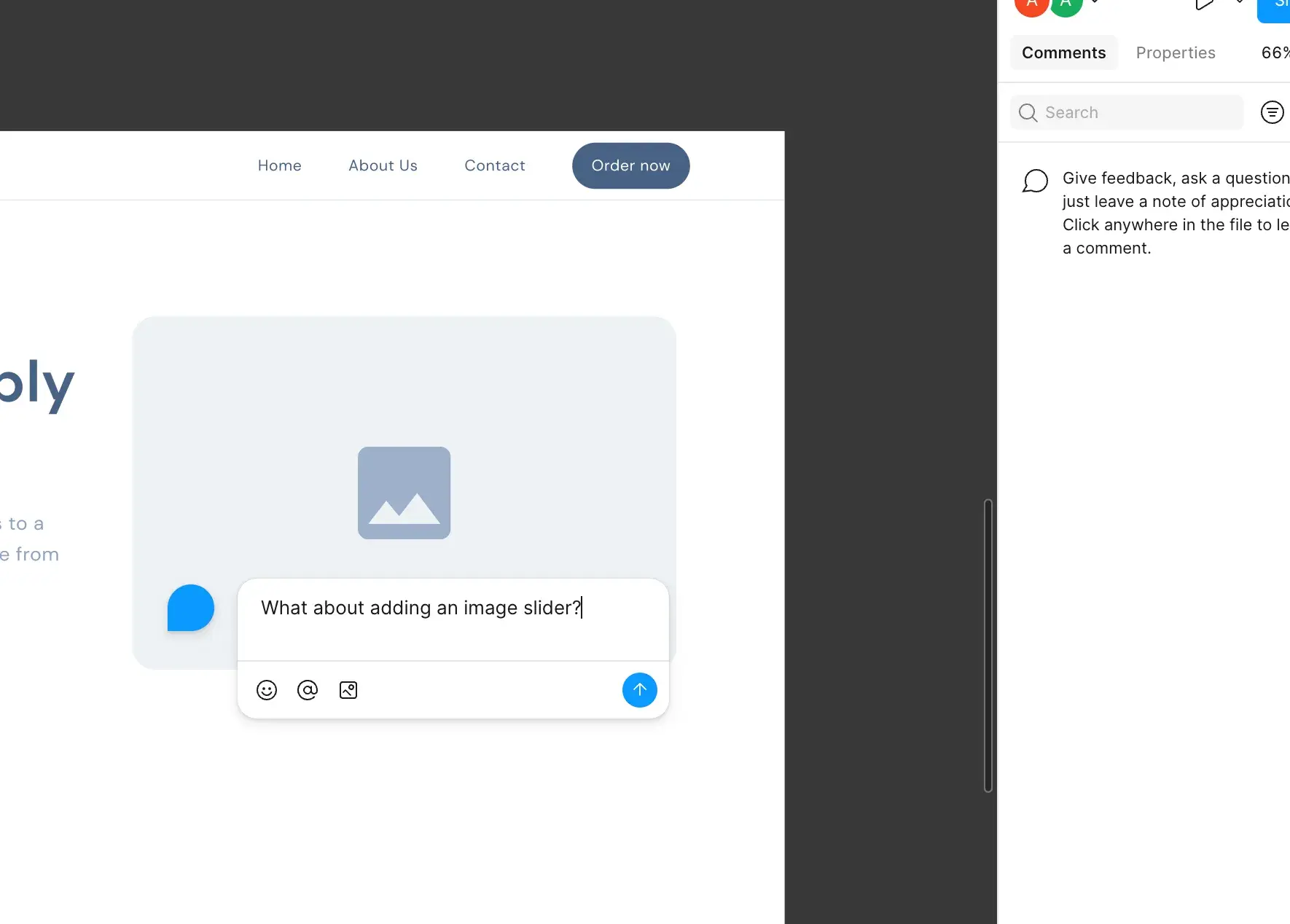 screenshot showing a comment being left on a figma design