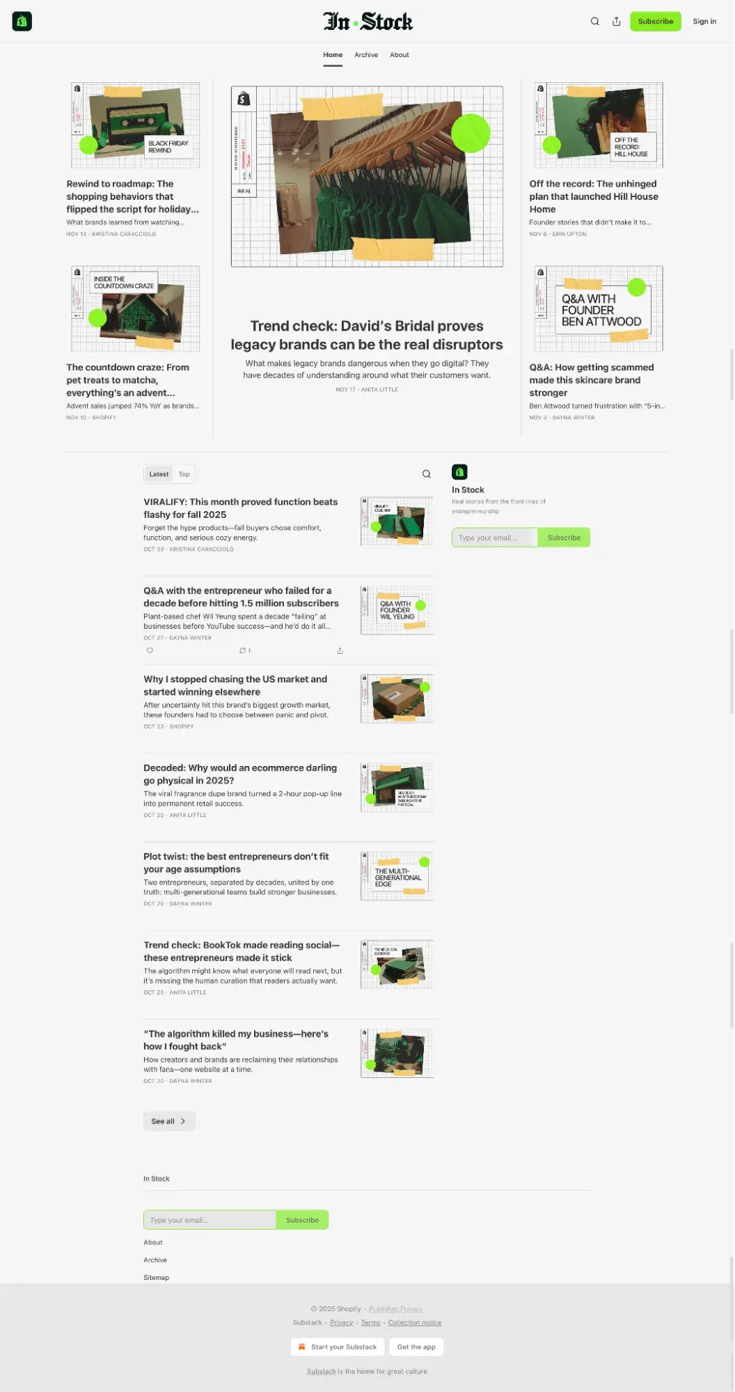 future of newsletters, shopify’s “in stock” newsletter on substack