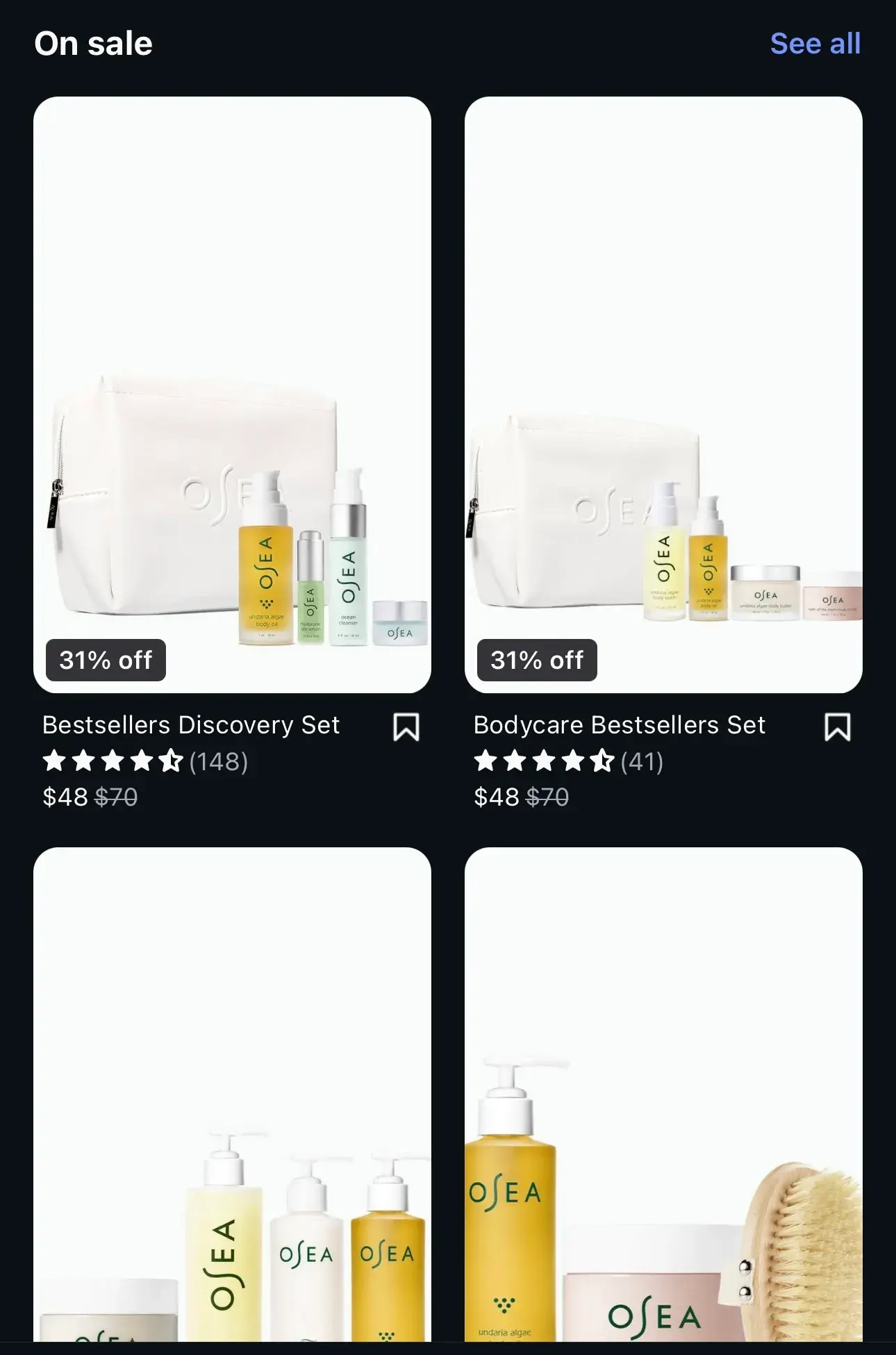 beauty brand osea malibus instagram shop page is an example of shopping being the future of social media.