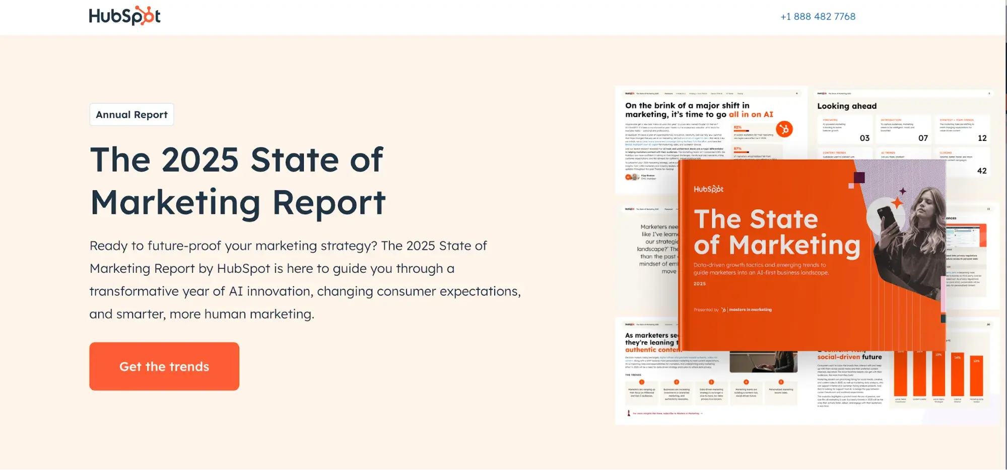 screenshot of hubspots gated landing page for the 2025 state of marketing report.https://www.hubspot.com/state-of-marketing