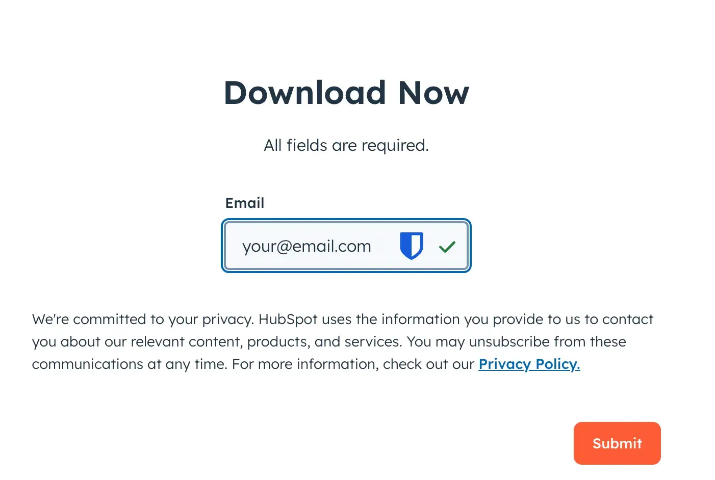 screenshot of hubspots gated form.
