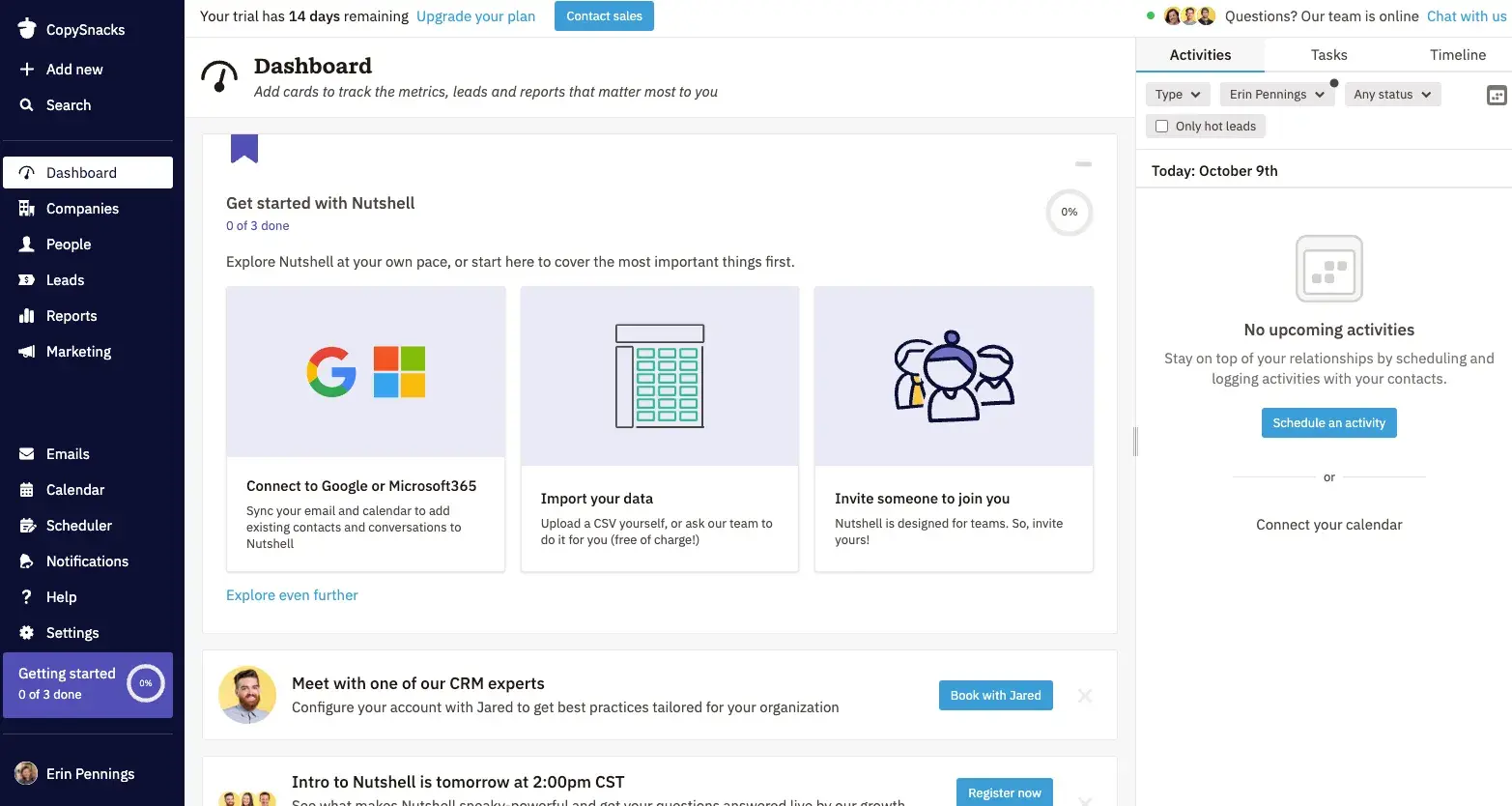 the first step in nutshells crm is connecting gmail.
