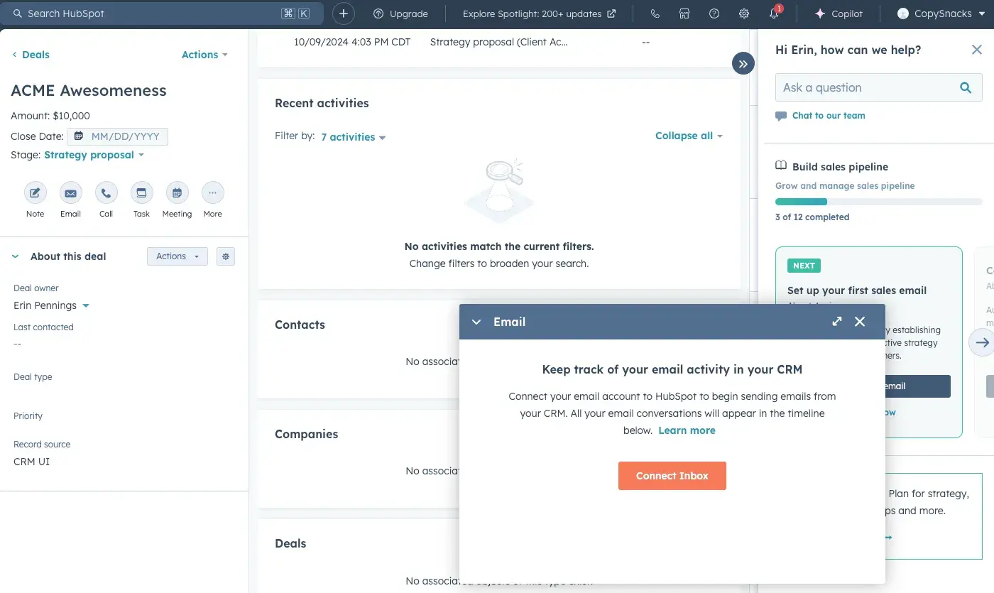 its easy to set up clients and deals with hubspot crm.