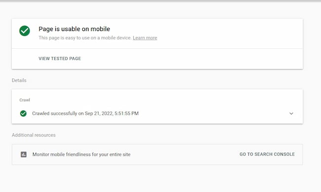 Google passing mobile friendliness test results