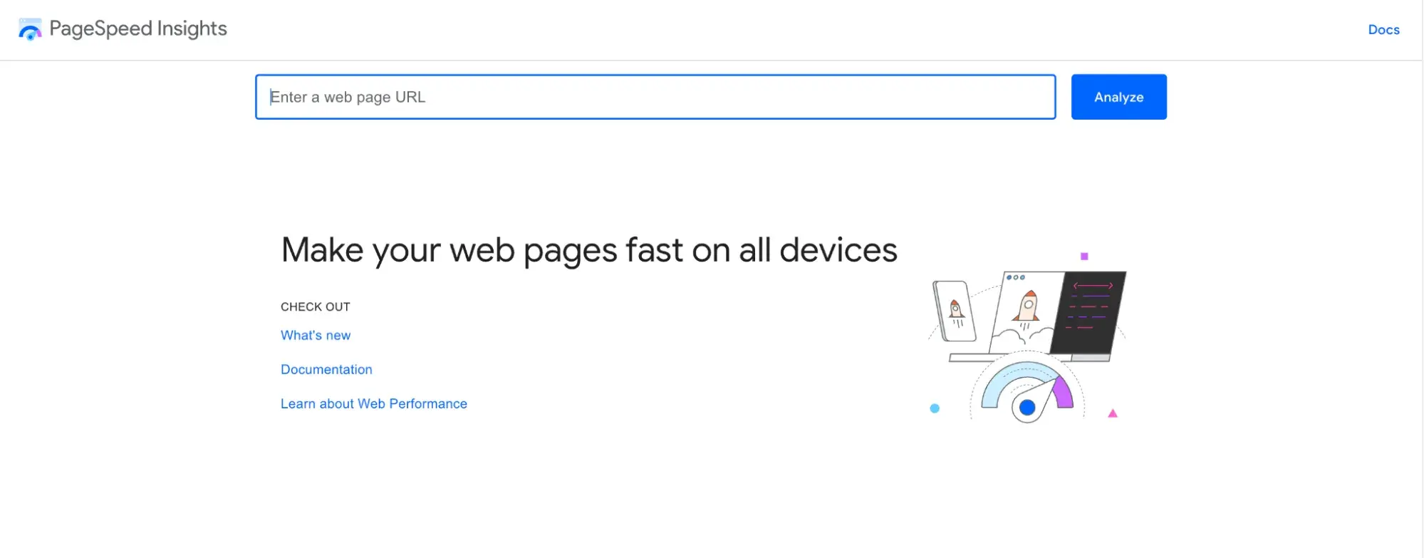 Google PageSpeed Insights webpage showing the Analyze bar