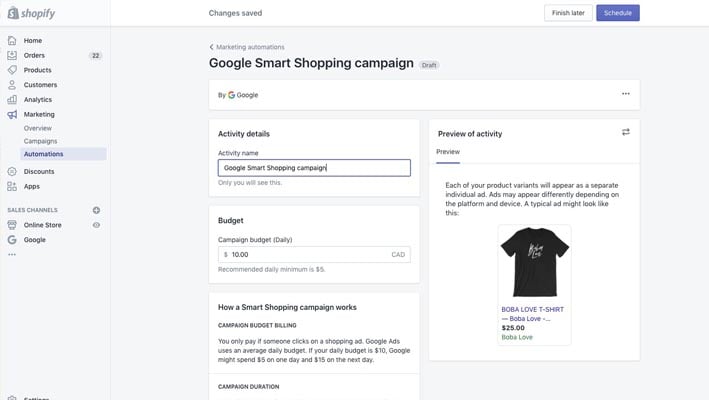 Aplicación Google Shop para tiendas en Shopify