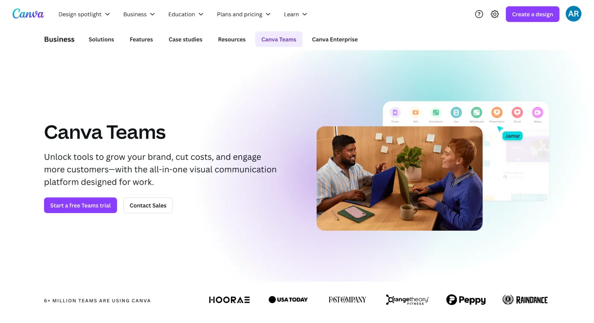 gradient website example: canva