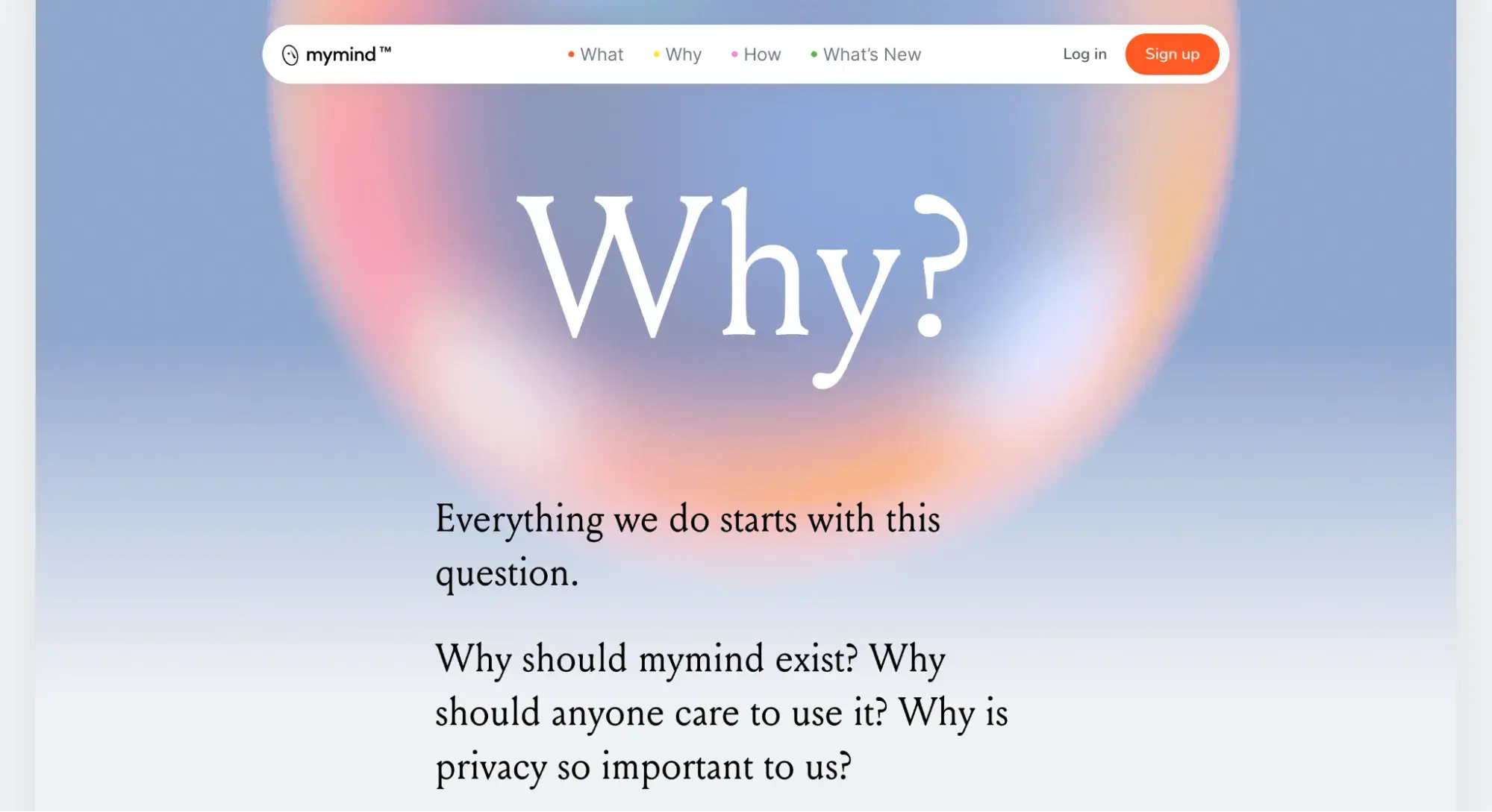 gradient website example: mymind