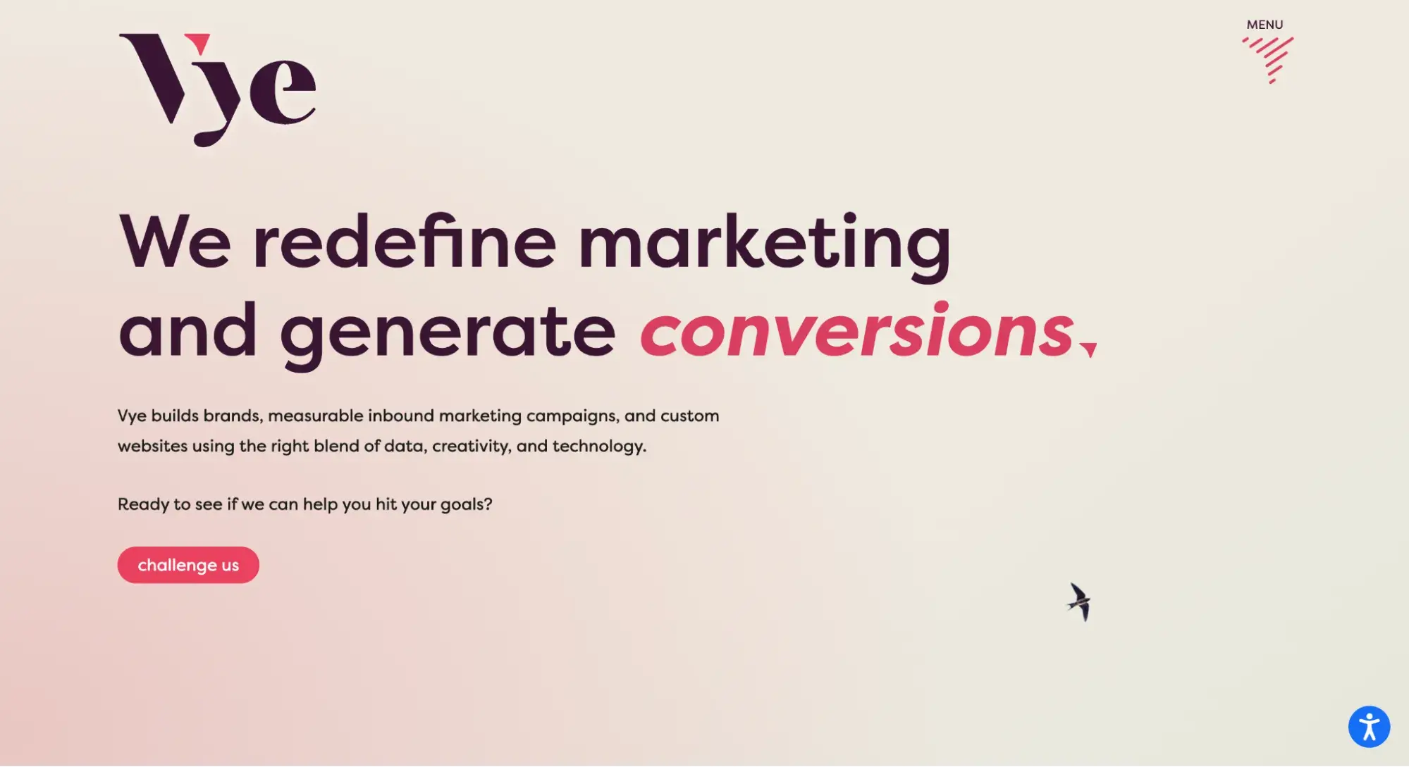 gradient website example: vye