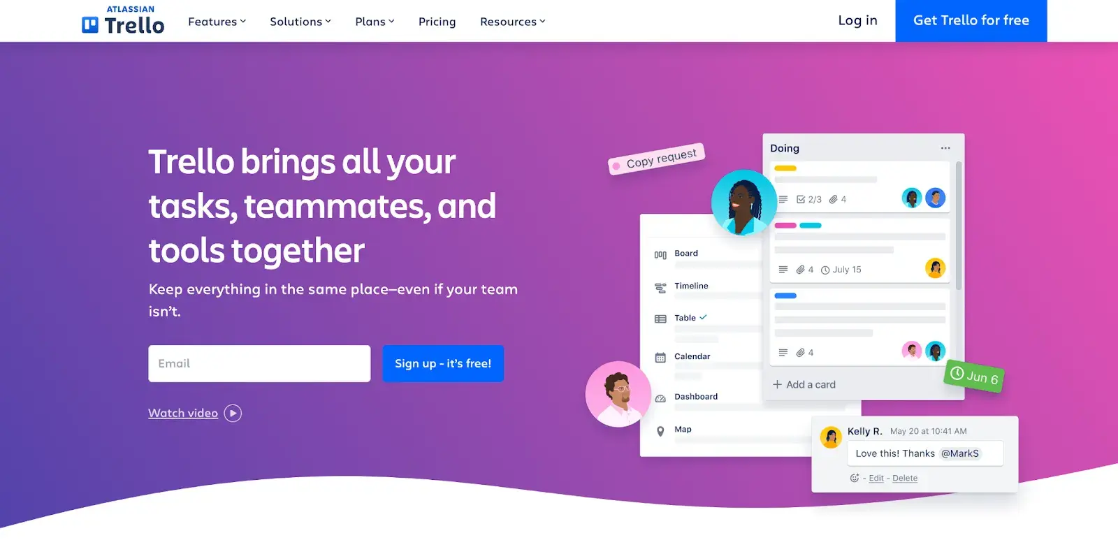 gradients in design example, trello, purple to pink gradient