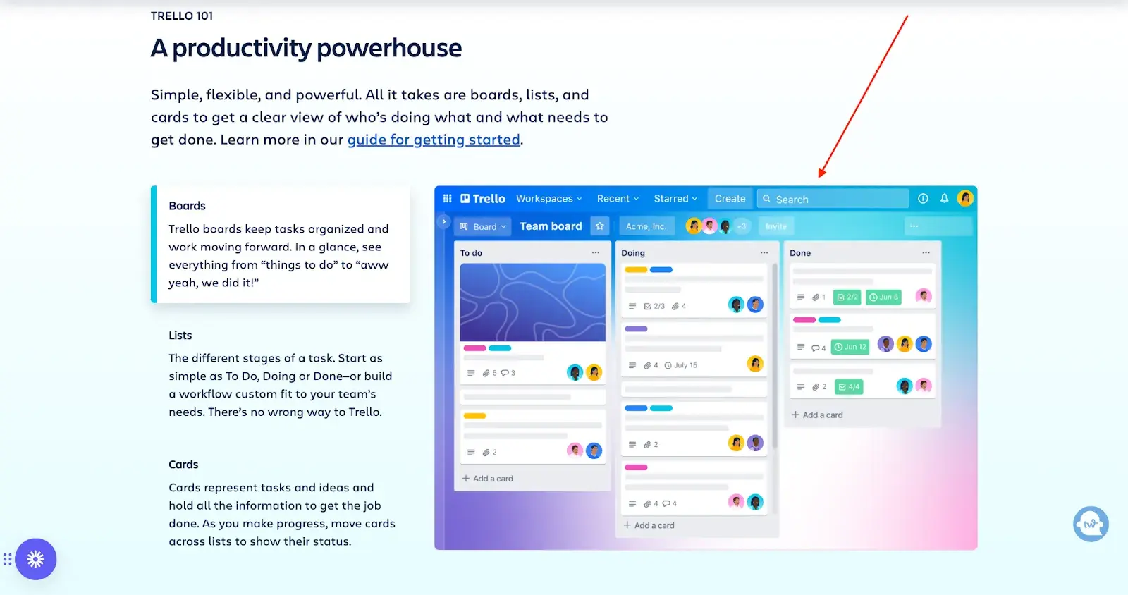 gradients in design example, trello, with image of a purple, blue, and pink gradient
