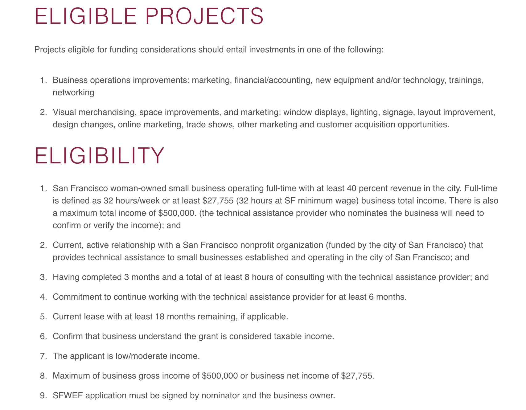  a screenshot of the San Francisco womens entrepreneurship fund about page