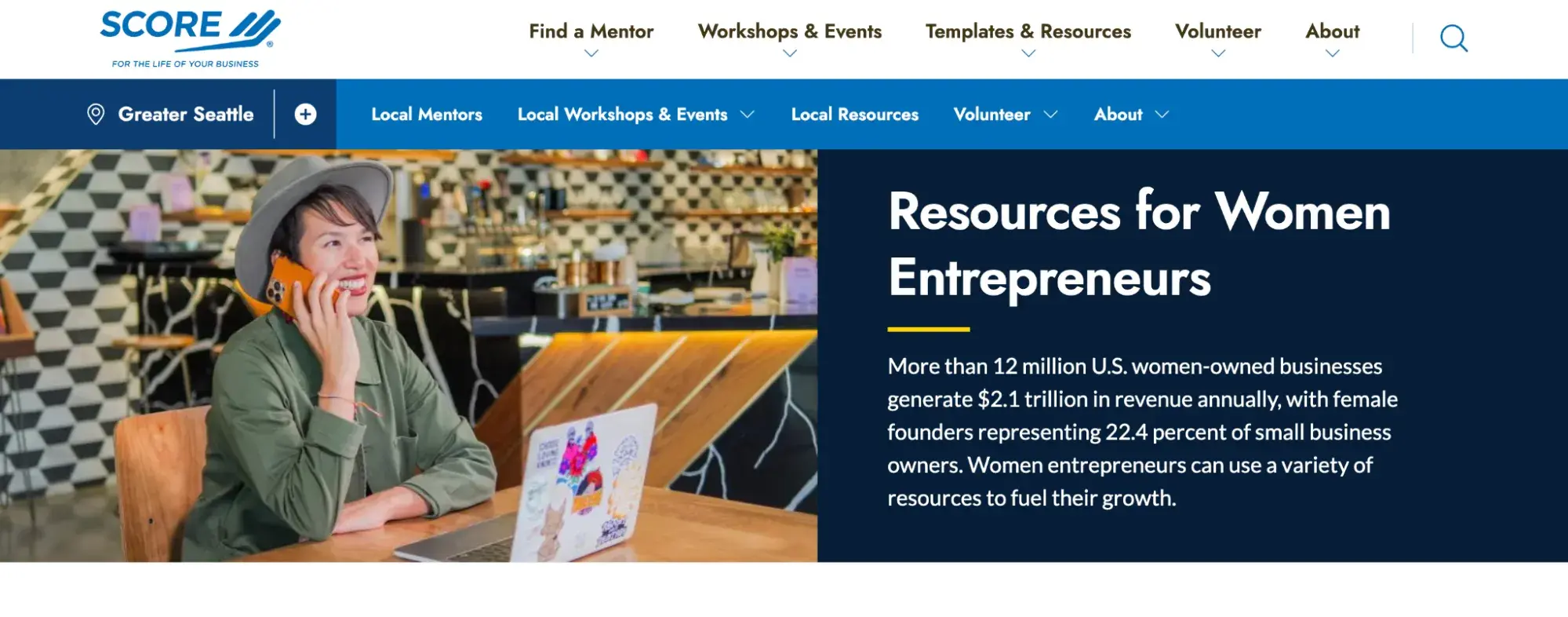 a screenshot of the SCOREs resources for women entrepreneurs site page