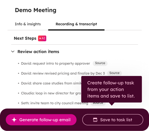 Turn action items into real tasks without rewriting them.