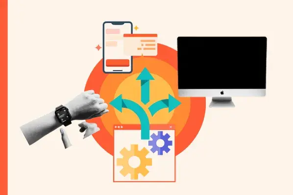 headless cms represented by smartwatch, mobile phone, and desktop graphics and icons