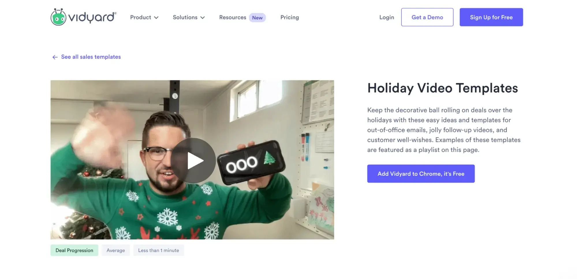 Screenshot showing an example of a video made with Vidyards holiday video template