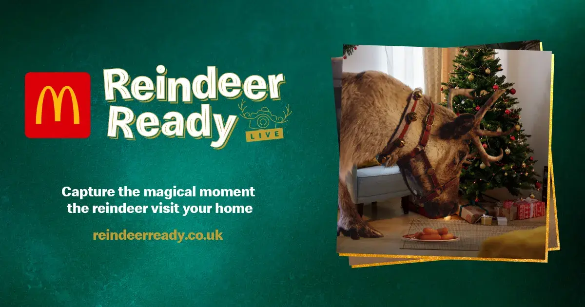 Graphic promoting Reindeer Ready Live, a holiday marketing campaign by UK McDonalds.