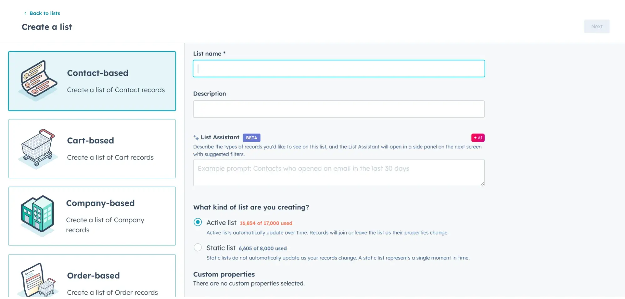 Screenshot showing ̽ѡs active list-building tool.