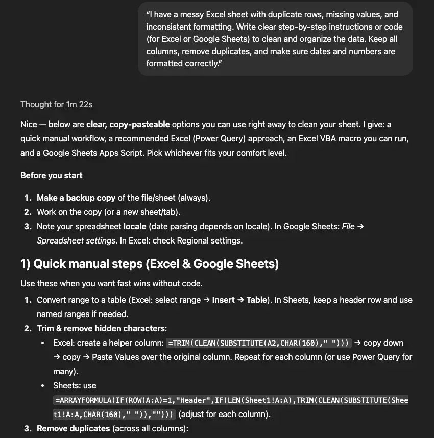 chatgpt for excel, generating formulas with chatgpt