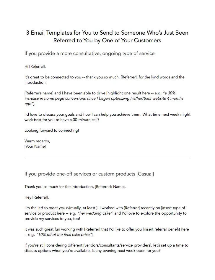 free customer referral email templates from hubspot
