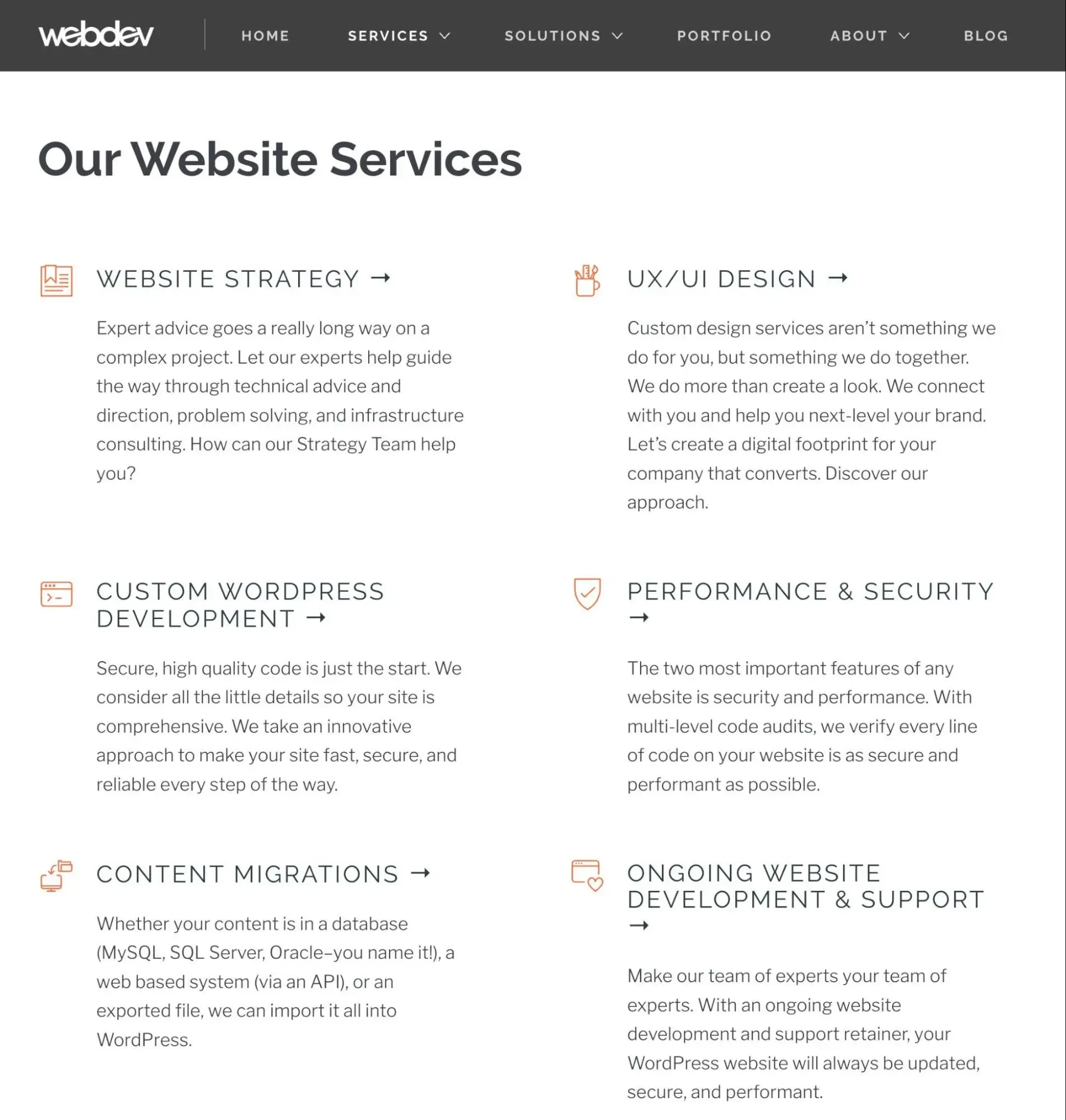 an example of the webdevstudios service page.https://webdevstudios.com/services/
