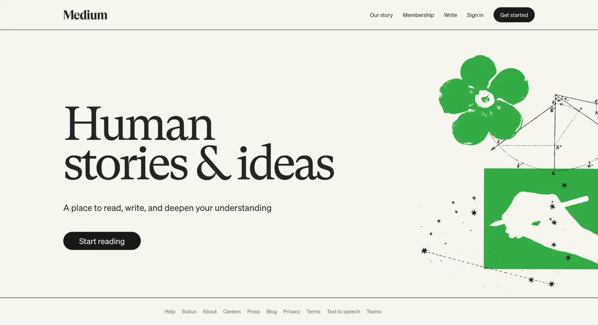 medium.coms homepage with plenty of whitespace