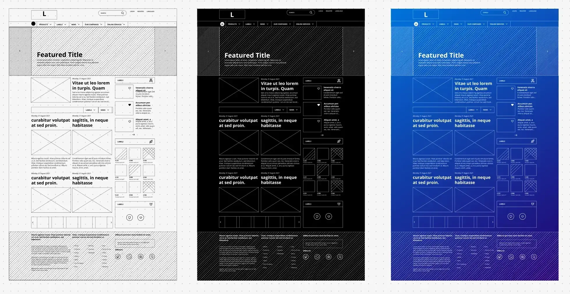how to build a website from scratch: three wireframes