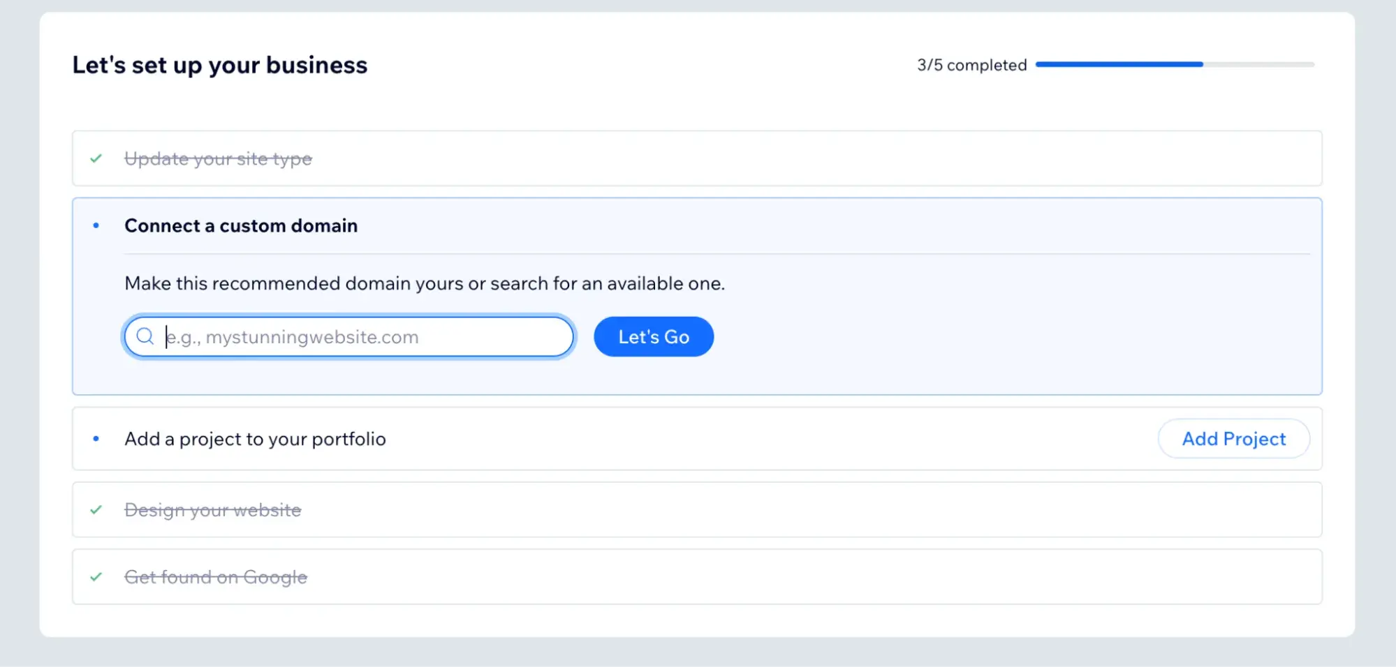how to build a website from scratch: screenshot showing connecting a custom domain on wix