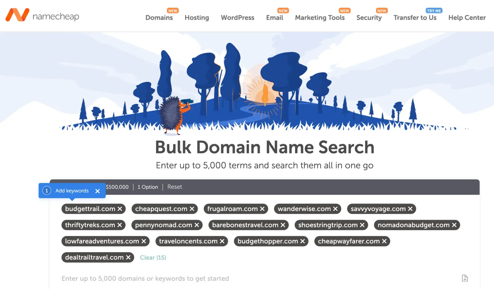 namecheaps bulk domain search