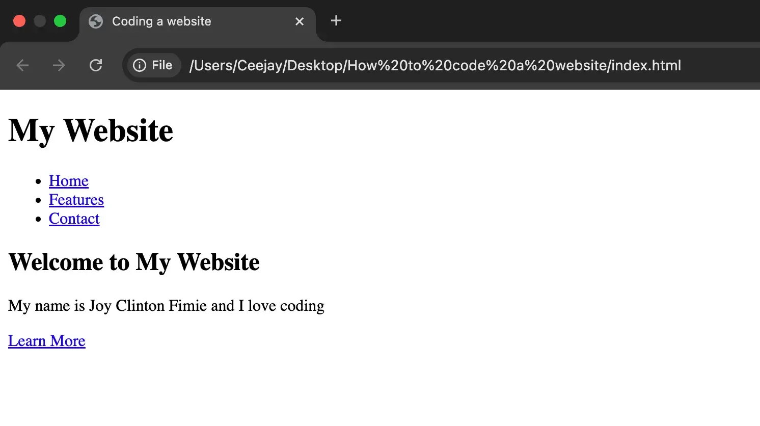 how to code a website: an example of a very basic website