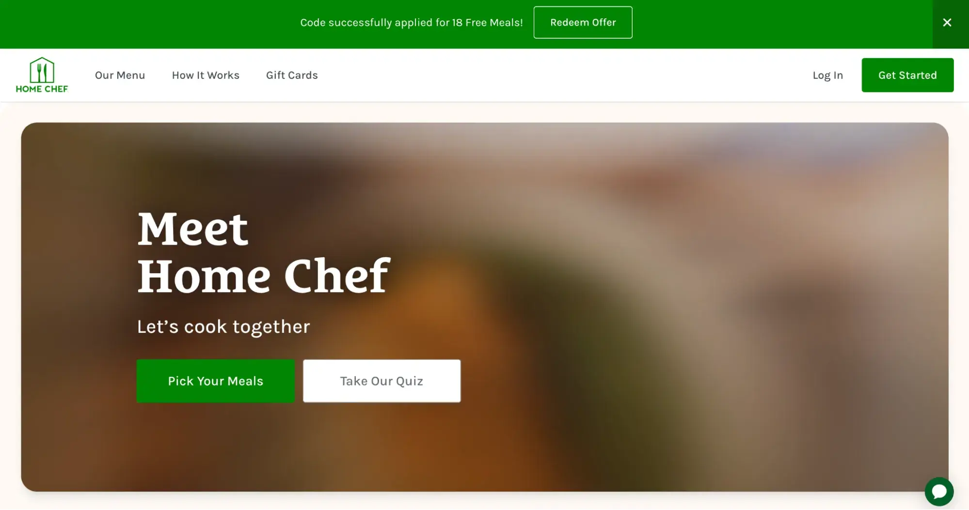 how to create a landing page; an example from home chef which features 2 ctas