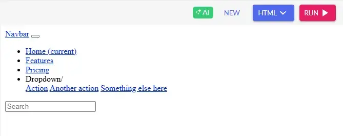 outcome of the navigation bar html code
