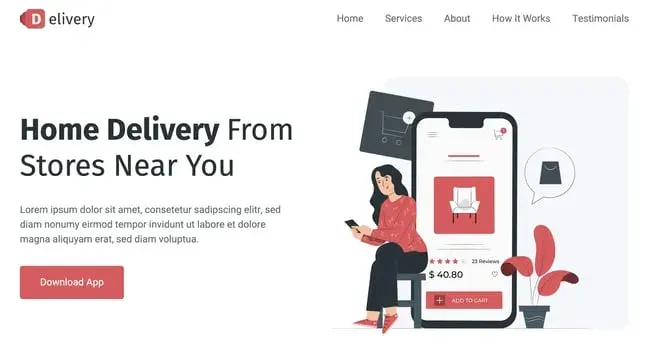 delivery html css landing page template