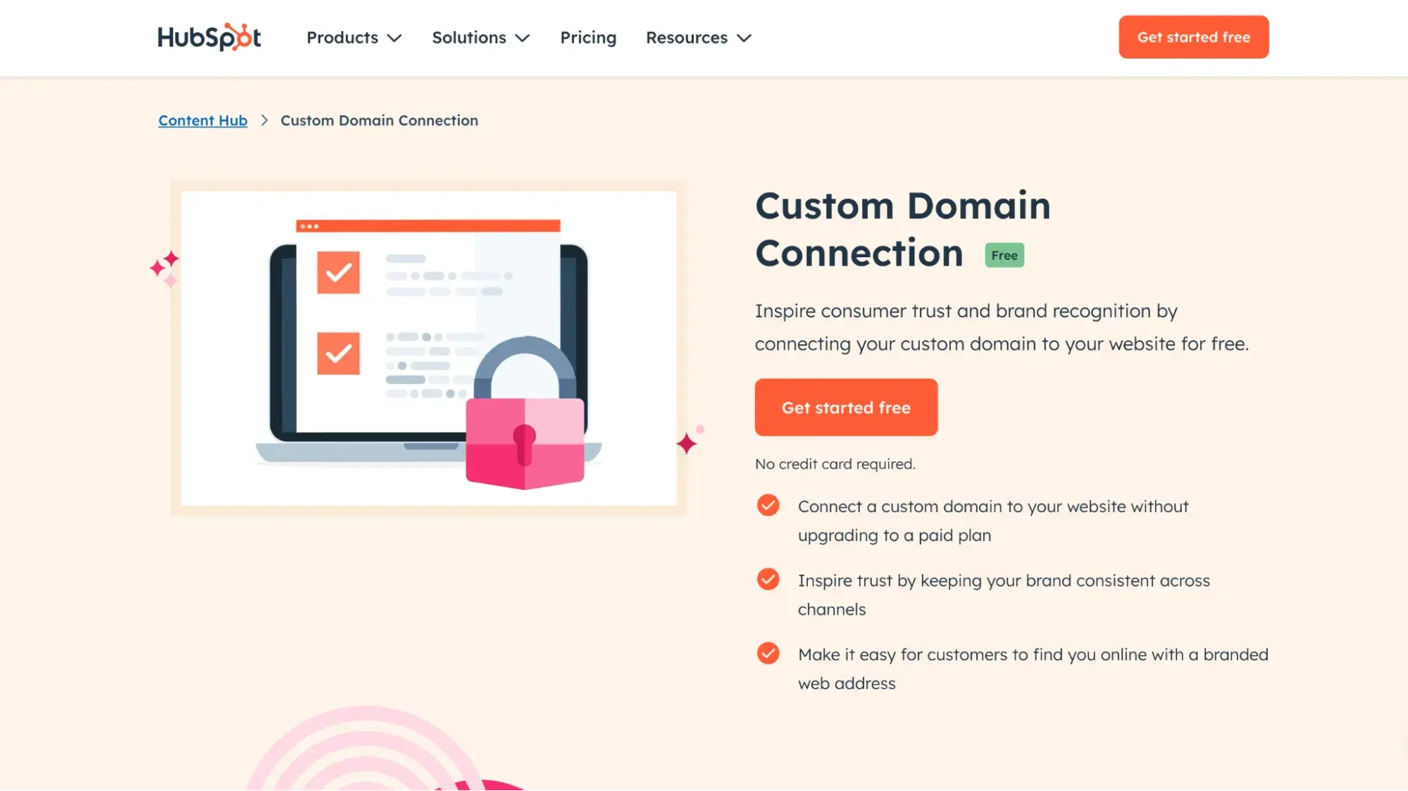 hubspots custom domain connection page
