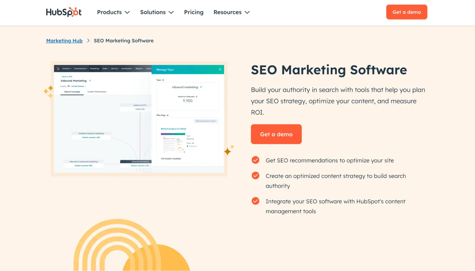 hubspots seo marketing software landing page