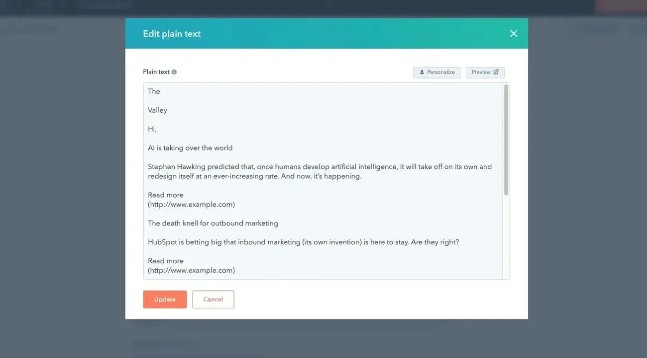 screencap from hubspots content creator.