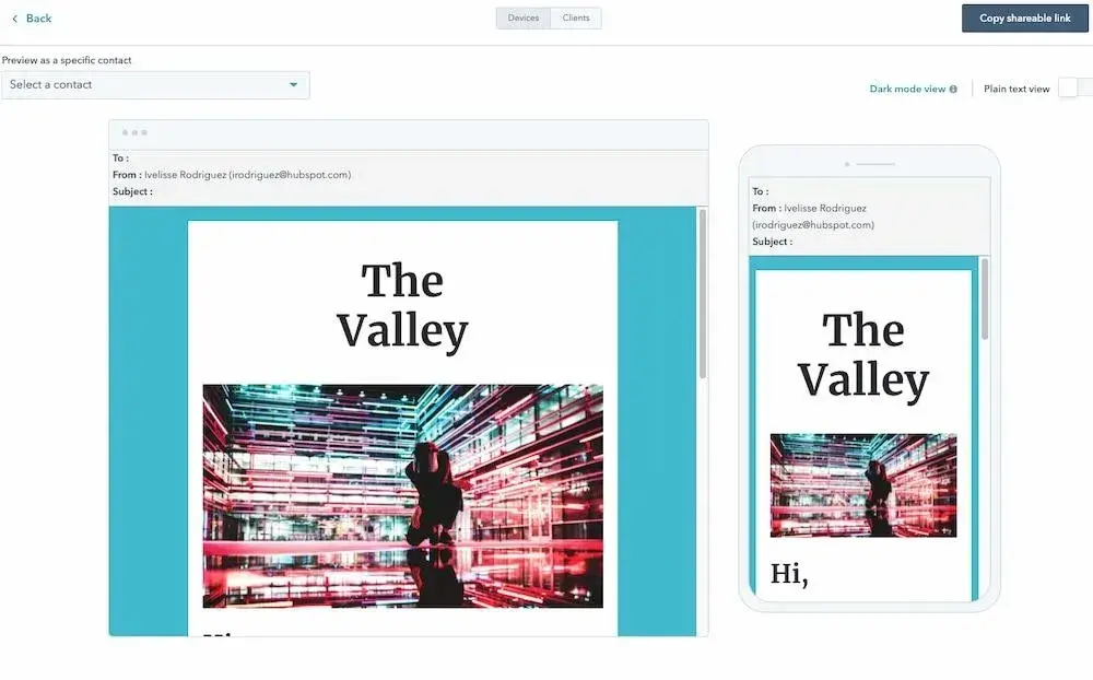 screencap from hubspots content creator.