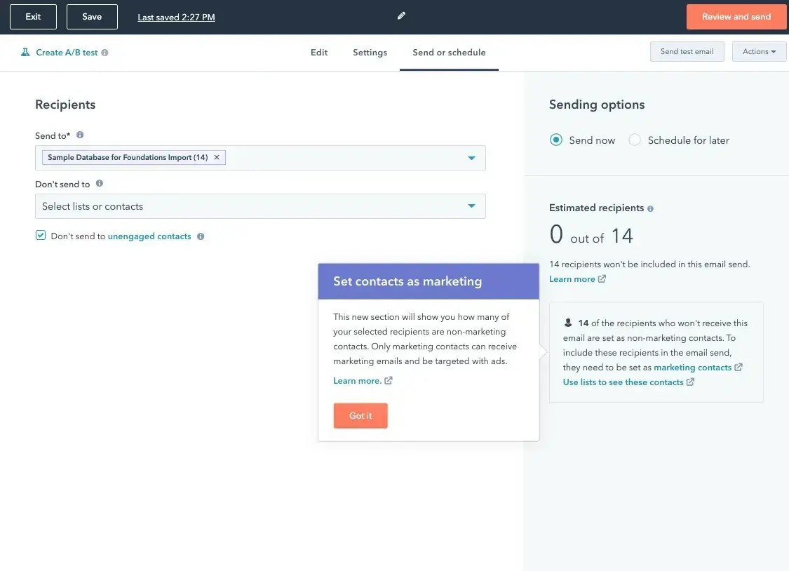 screencap from hubspots content creator.