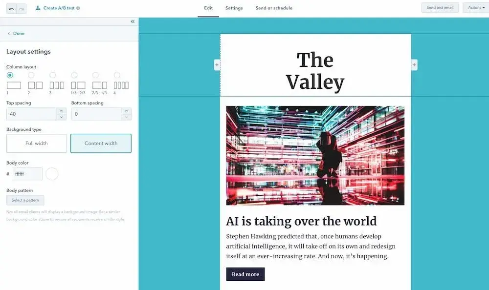 screencap from hubspots content creator.