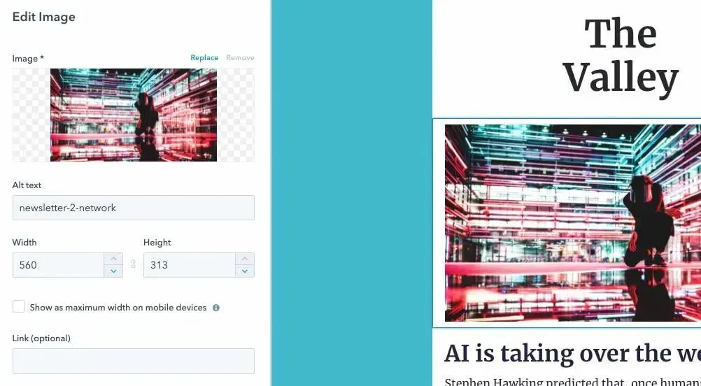 screencap from hubspots content creator.