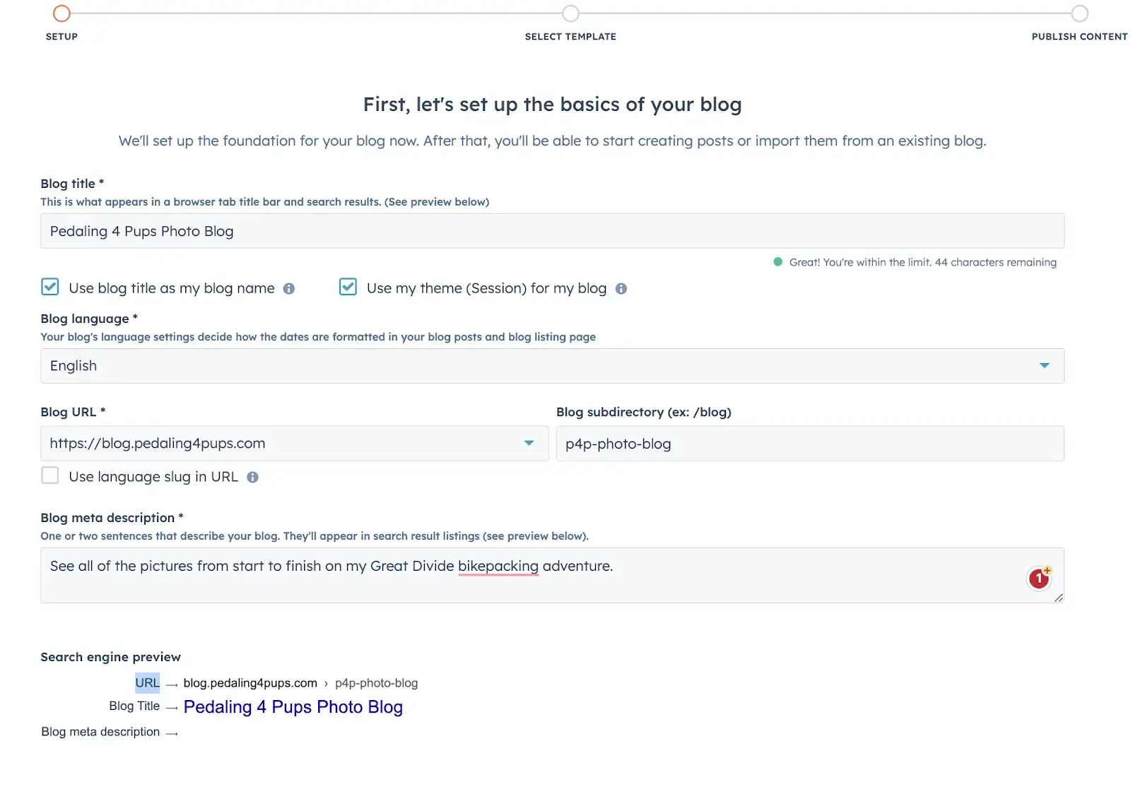 blog settings example
