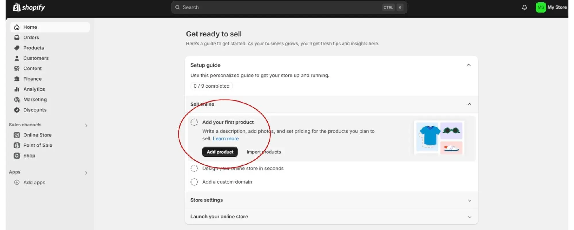 steps in designing a website: click add product