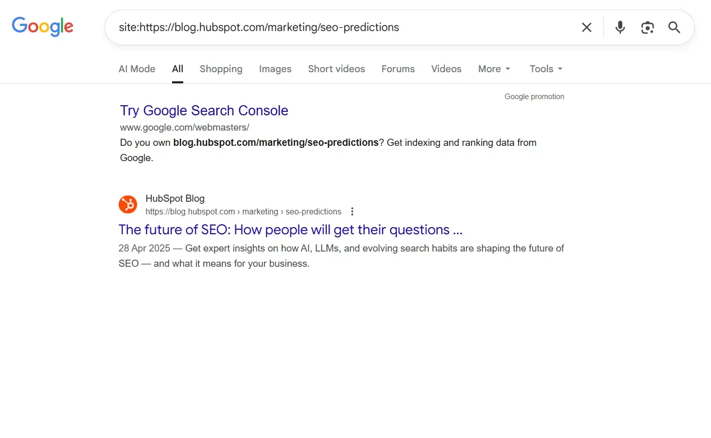 refine the google site search example by using an exact url