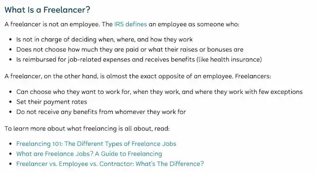 Screenshot showing how to become a freelancer guide