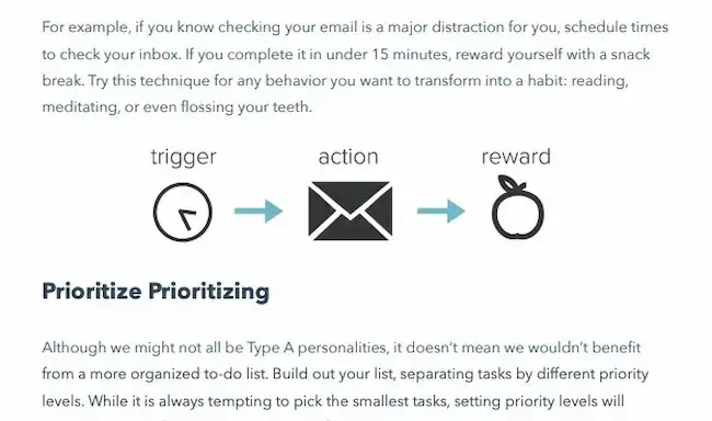 Screenshot showing a guide how to be more productive