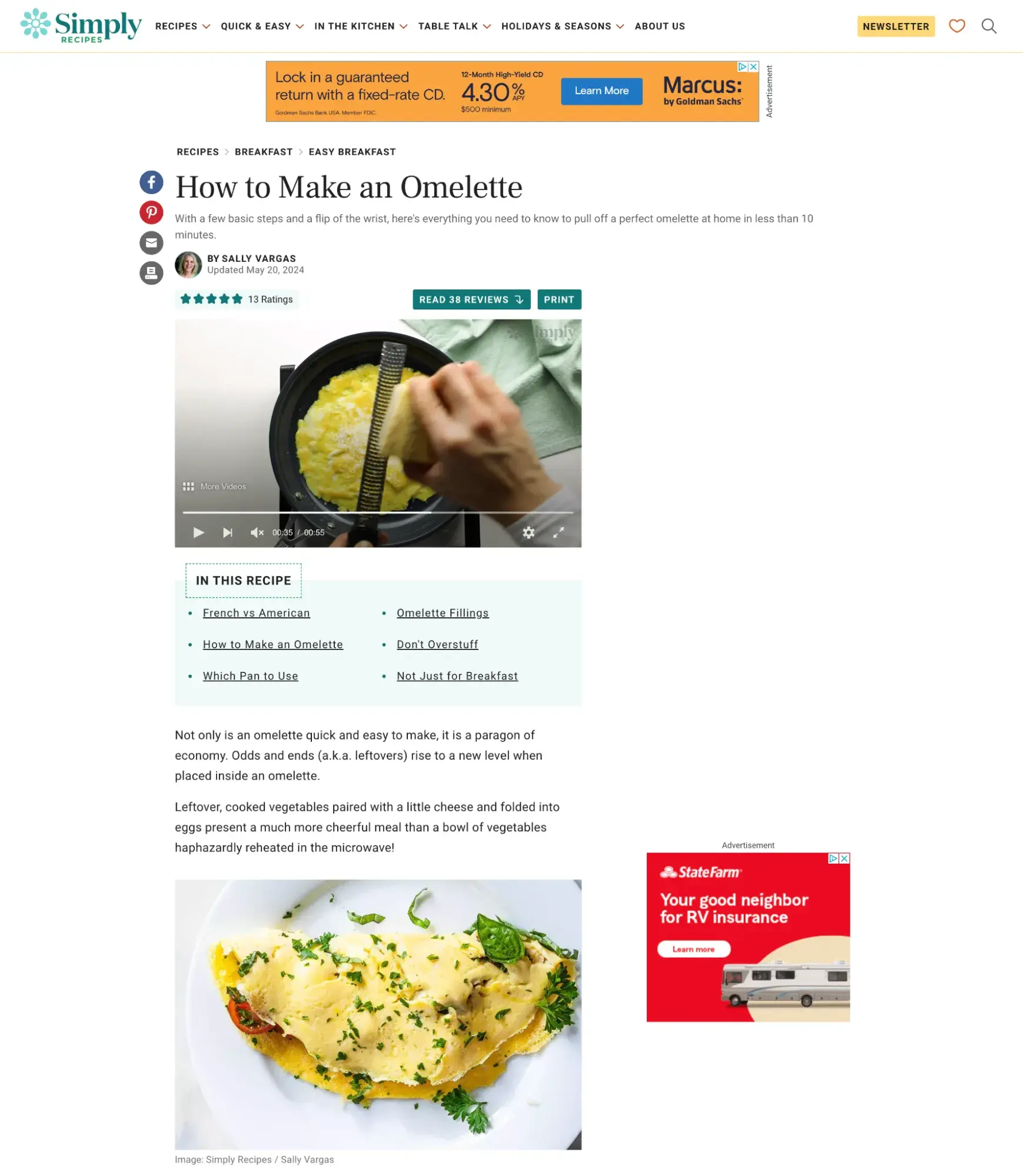 Screenshot showing a guide on how to make an omelette